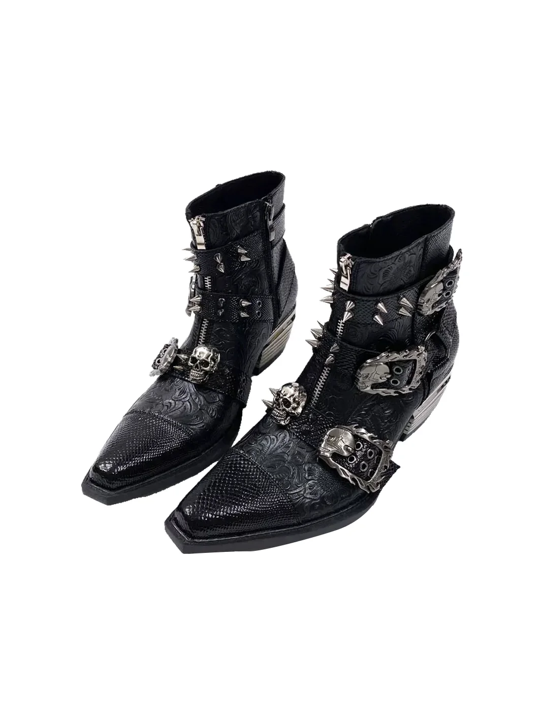 JiangGe | Pointed Toe Chelsea Boots With Studs And Skulls
