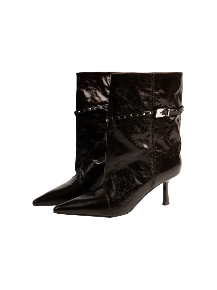 ZHUDAGE | Pointed-Toe Studded Buckle High-Heel Ankle Boots - 2