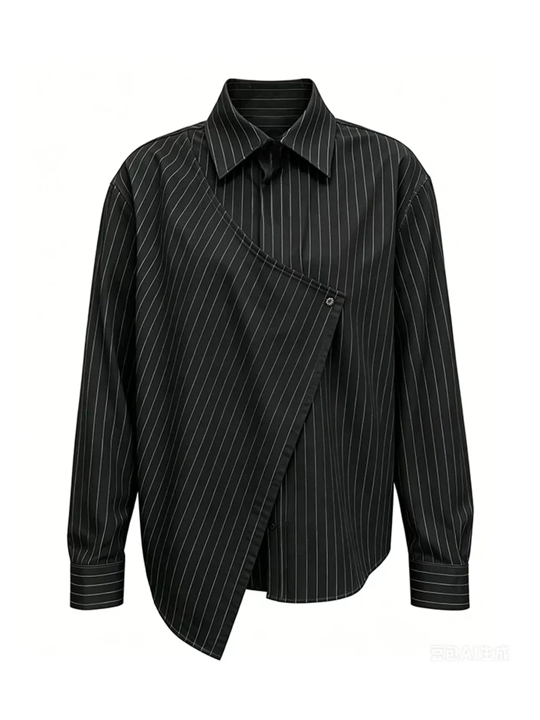 KREATE | Asymmetric Striped Long Sleeve Collared Shirt