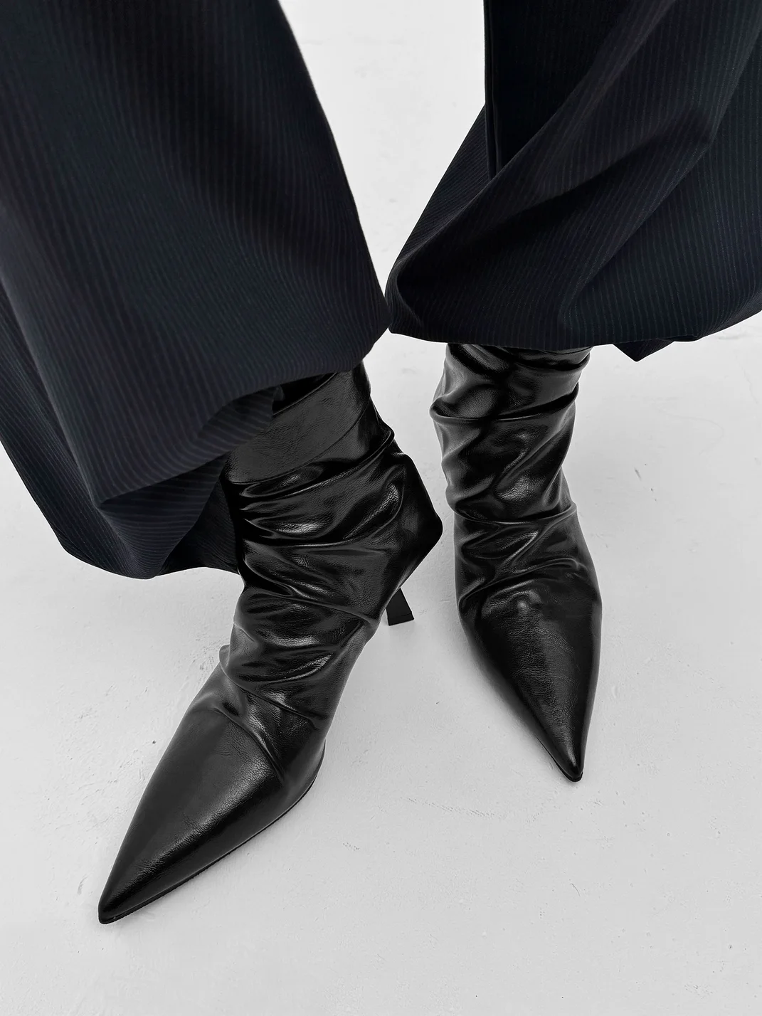 Abstract garden | Ruched Pointed Toe Stiletto Ankle Boots