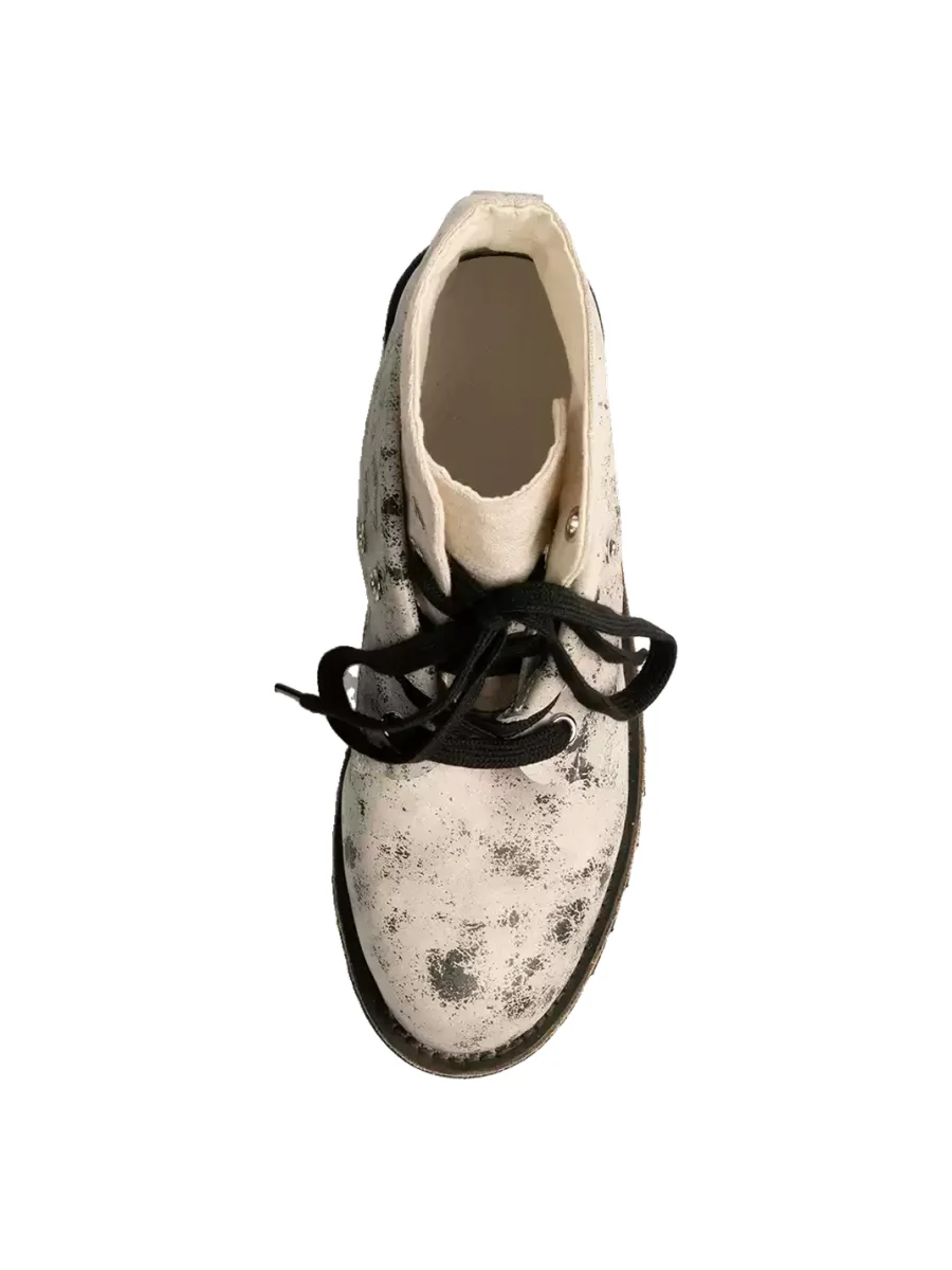 ZHUDAGE | Distressed Leather Fold-Over Lace-Up Ankle Boots - 4