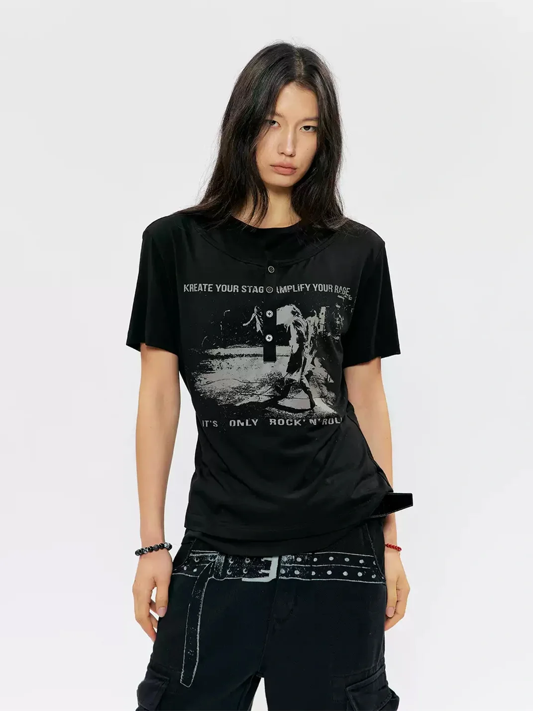 KREATE | Slim Fit Faux Layer Henley Short Sleeve T-Shirt