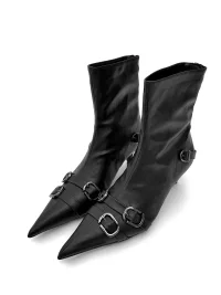 Abstract garden | Pointed-Toe Buckle High-Heel Ankle Boots