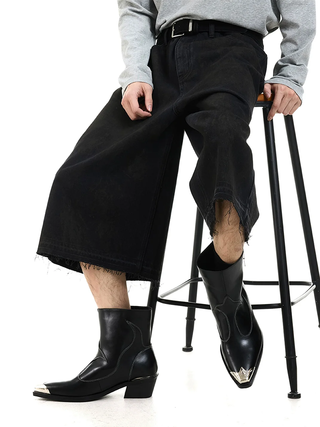 UNZIZHI | Leather Metal-Toe Pointed Western Chelsea Boots