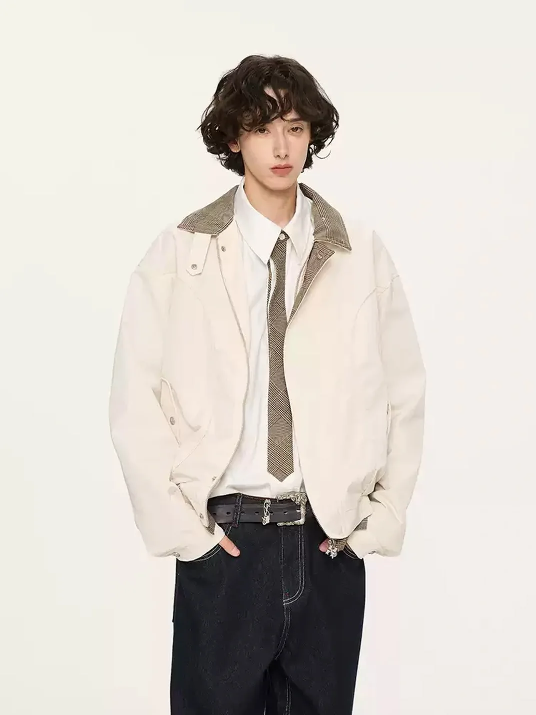KREATE | Checkered Stand-Collar Harrington Jacket