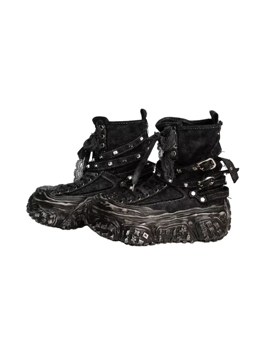 ZHUDAGE | Platform Lace-Up Canvas Boots With Lace - 2