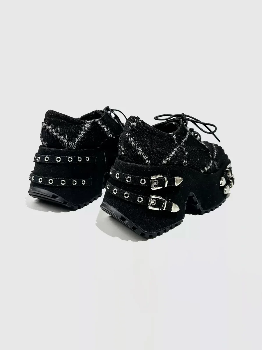 Visual focus | Fringed Denim Platform Punk Heels - 4