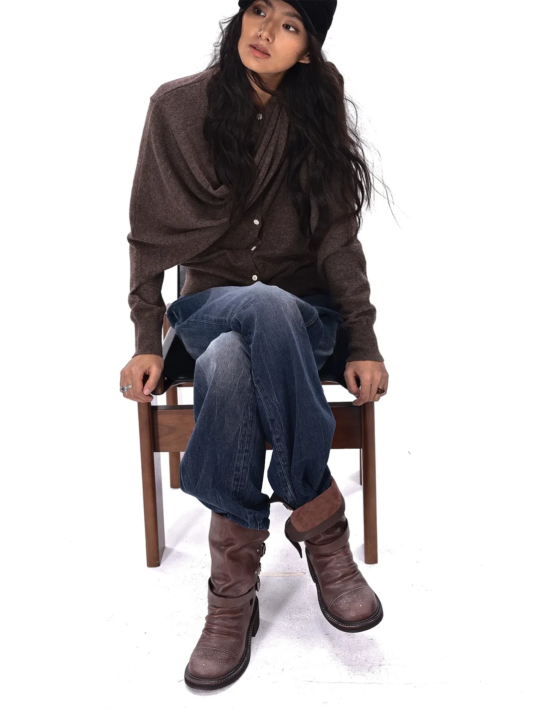 Arcadiagyal | Distressed Leather Fold-Over Slip-On Engineer Boots