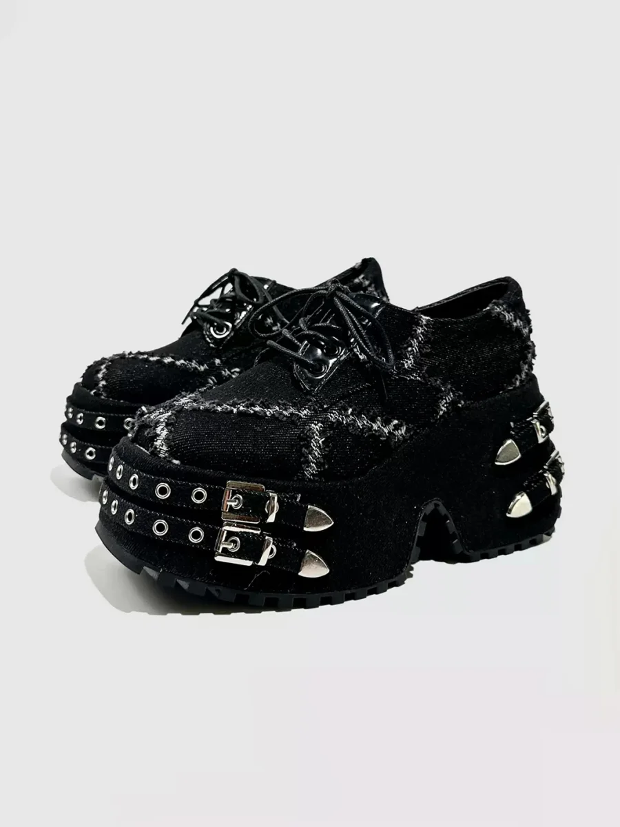 Visual focus | Fringed Denim Platform Punk Heels - 2