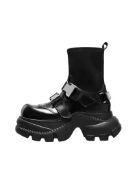 JiangGe | Black Stretch Mary Jane Sock Boots
