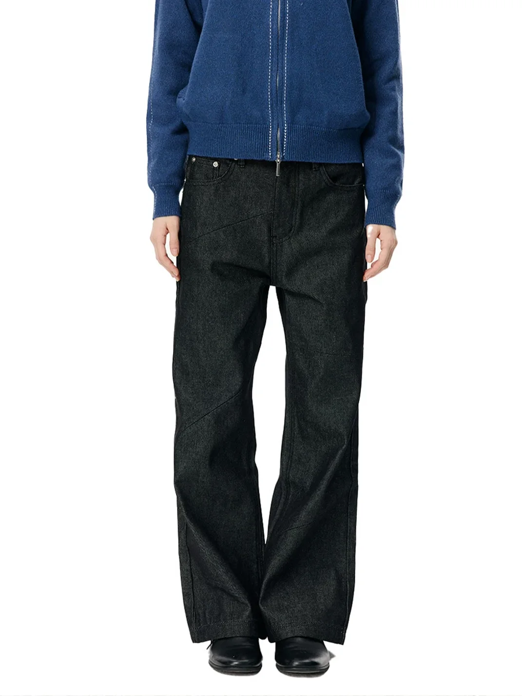 KREATE | Deconstructed Contrast-Stitch A-Line Jeans
