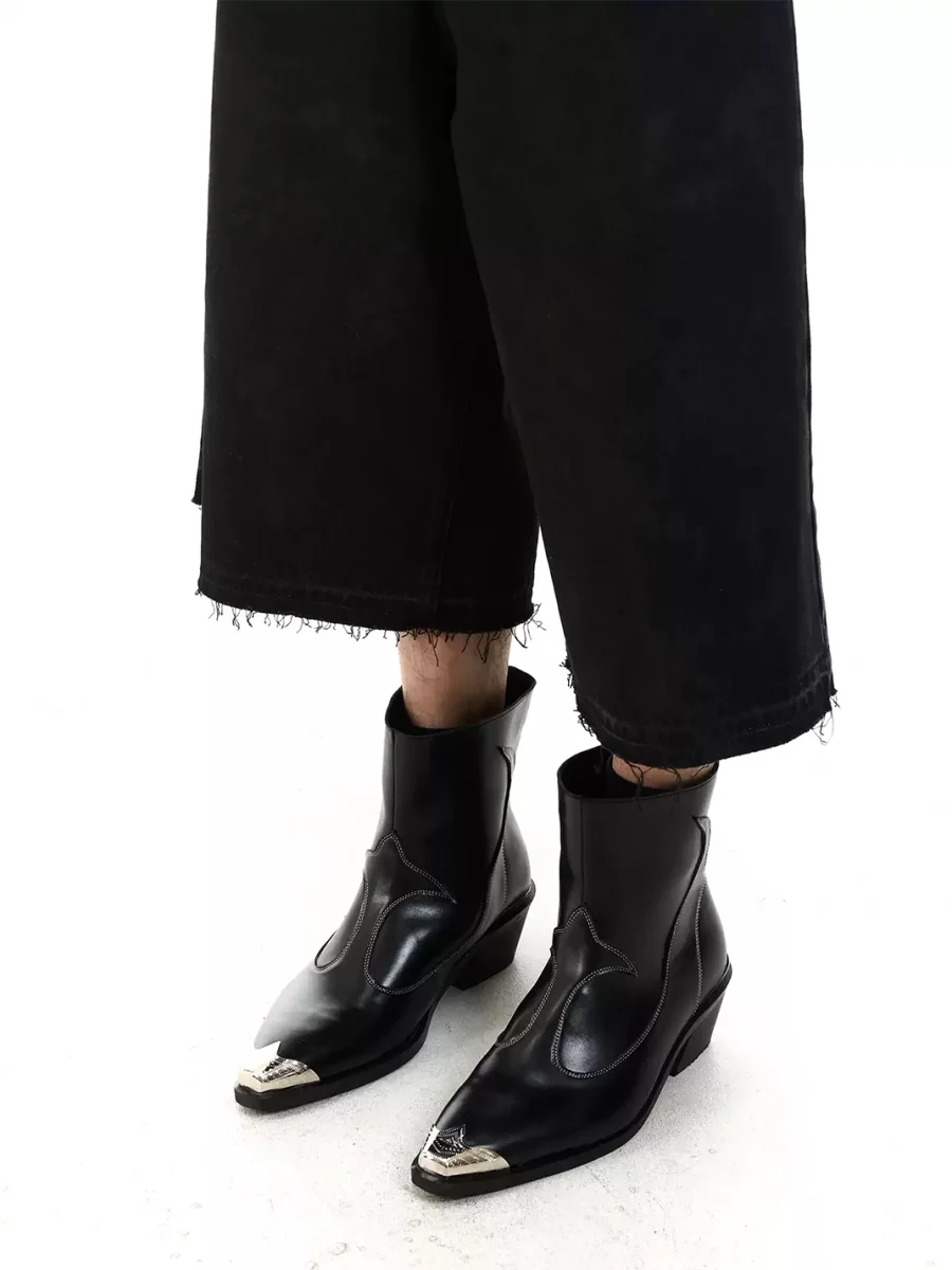 UNZIZHI | Leather Metal-Toe Pointed Western Chelsea Boots - 3