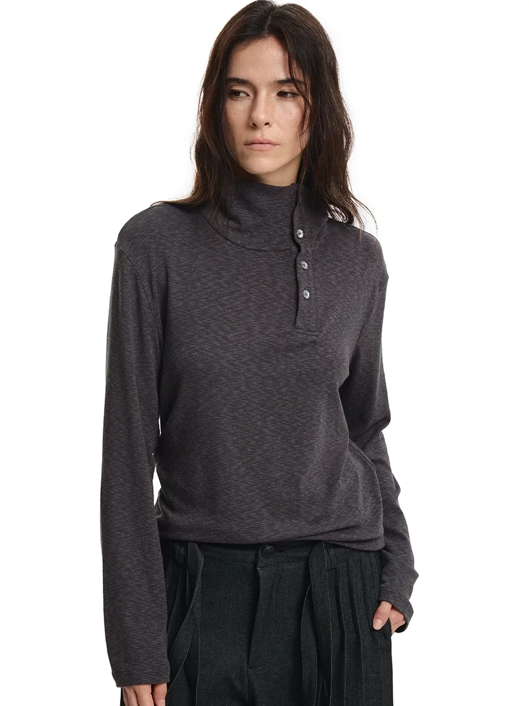 KREATE | Marled Long Sleeve Mock Neck Henley T-Shirt
