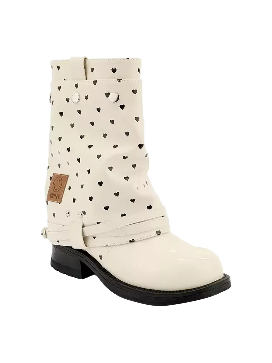 SMILEY | Heart Print Slouchy Mid-Calf Boots