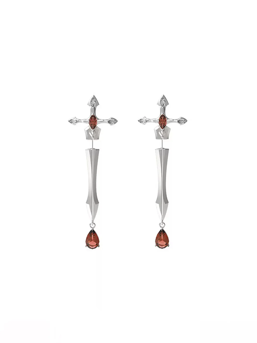 OCTO VITA | Punk Long Sword Red Stone Drop Earrings