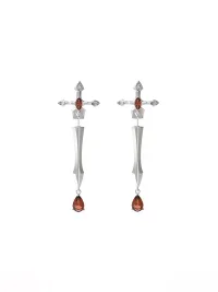 OCTO VITA | Punk Long Sword Red Stone Drop Earrings