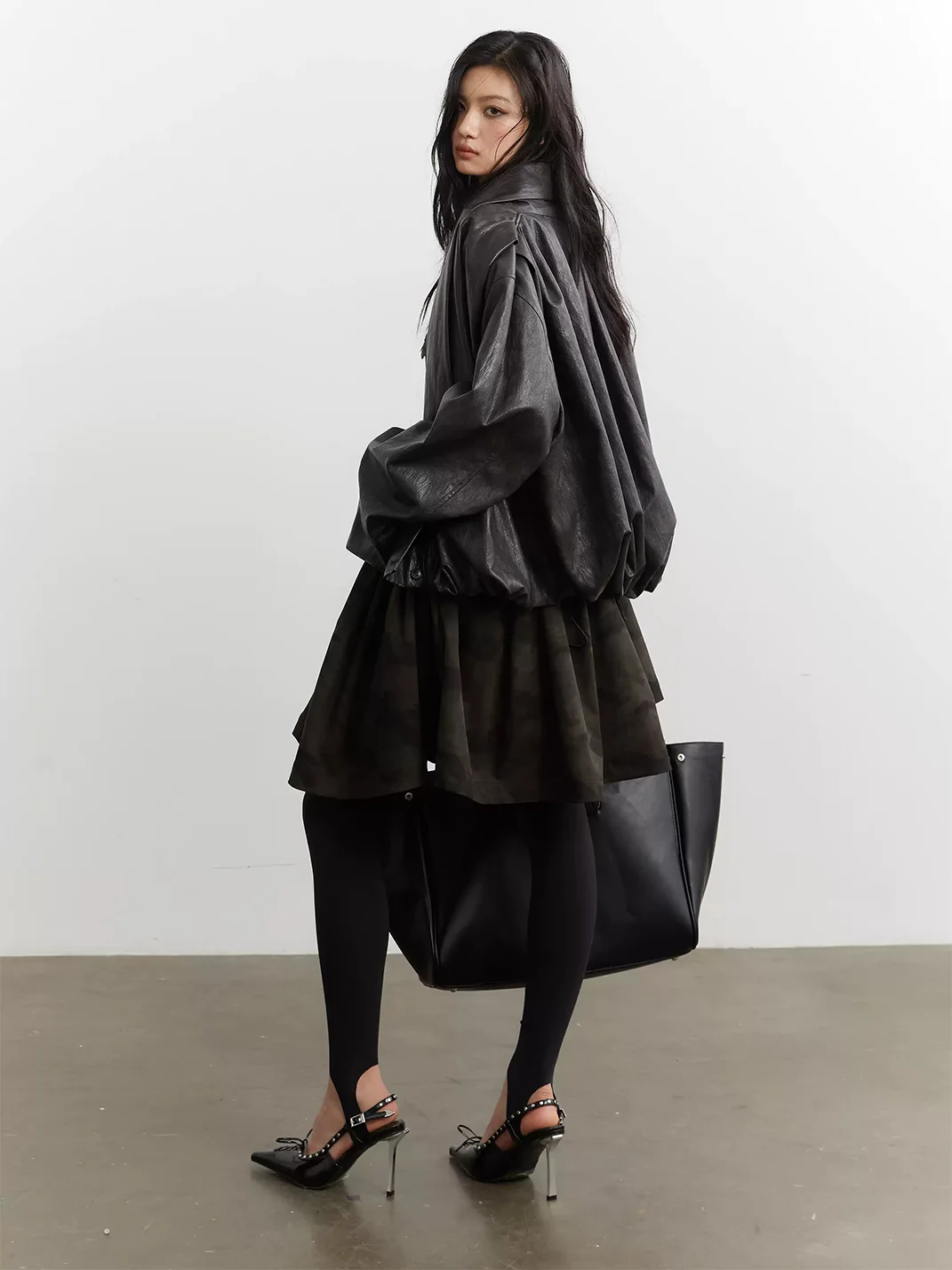 Jnylon studios | Pleated Oversized Faux Leather Jacket