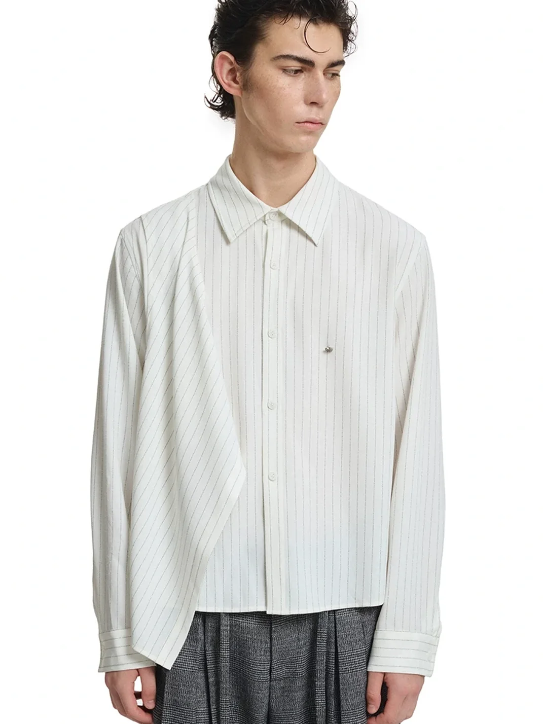 KREATE | Asymmetric Striped Long Sleeve Collared Shirt