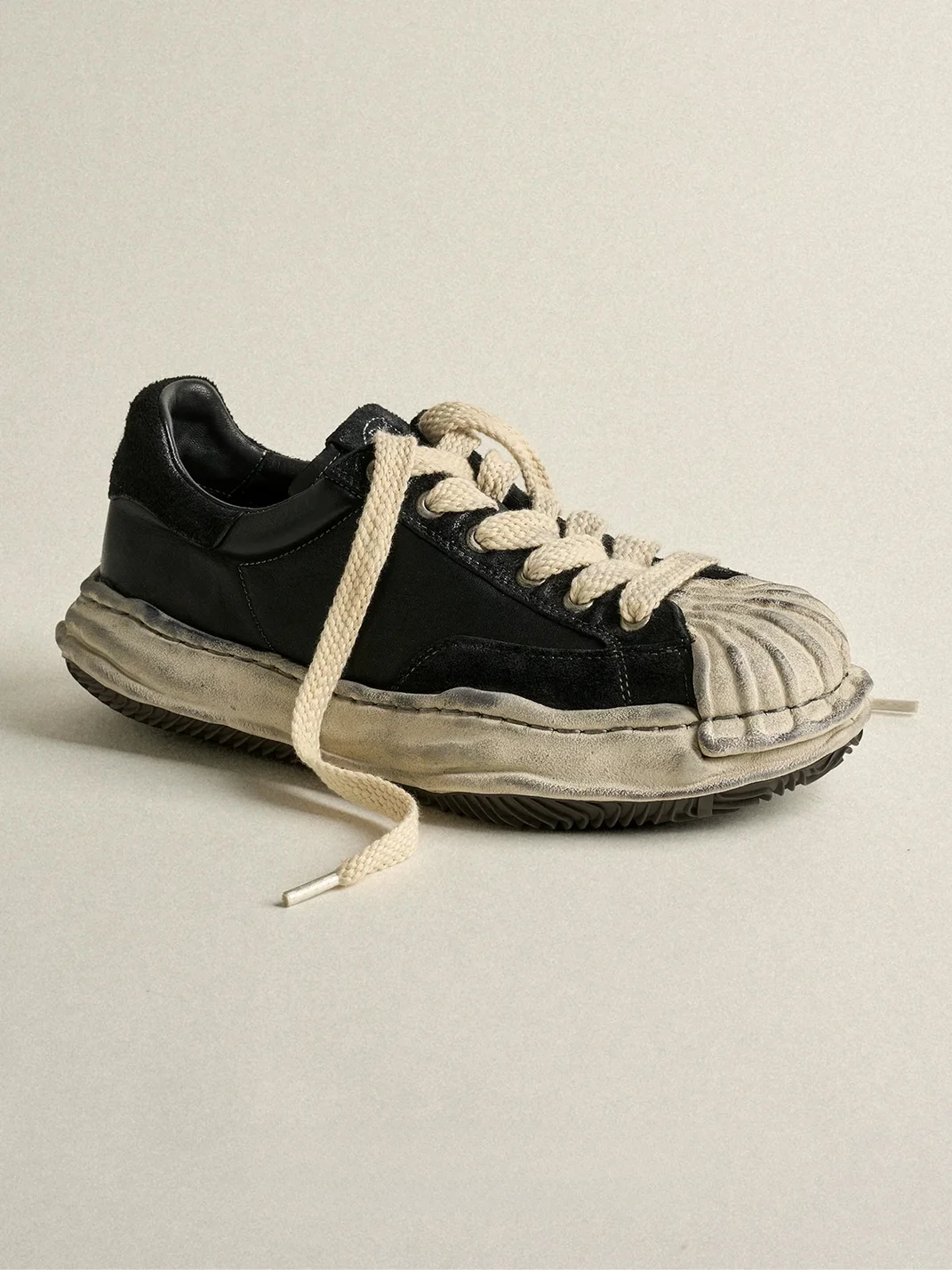 PIPG | Distressed Shell-Toe Leather Platform Sneakers