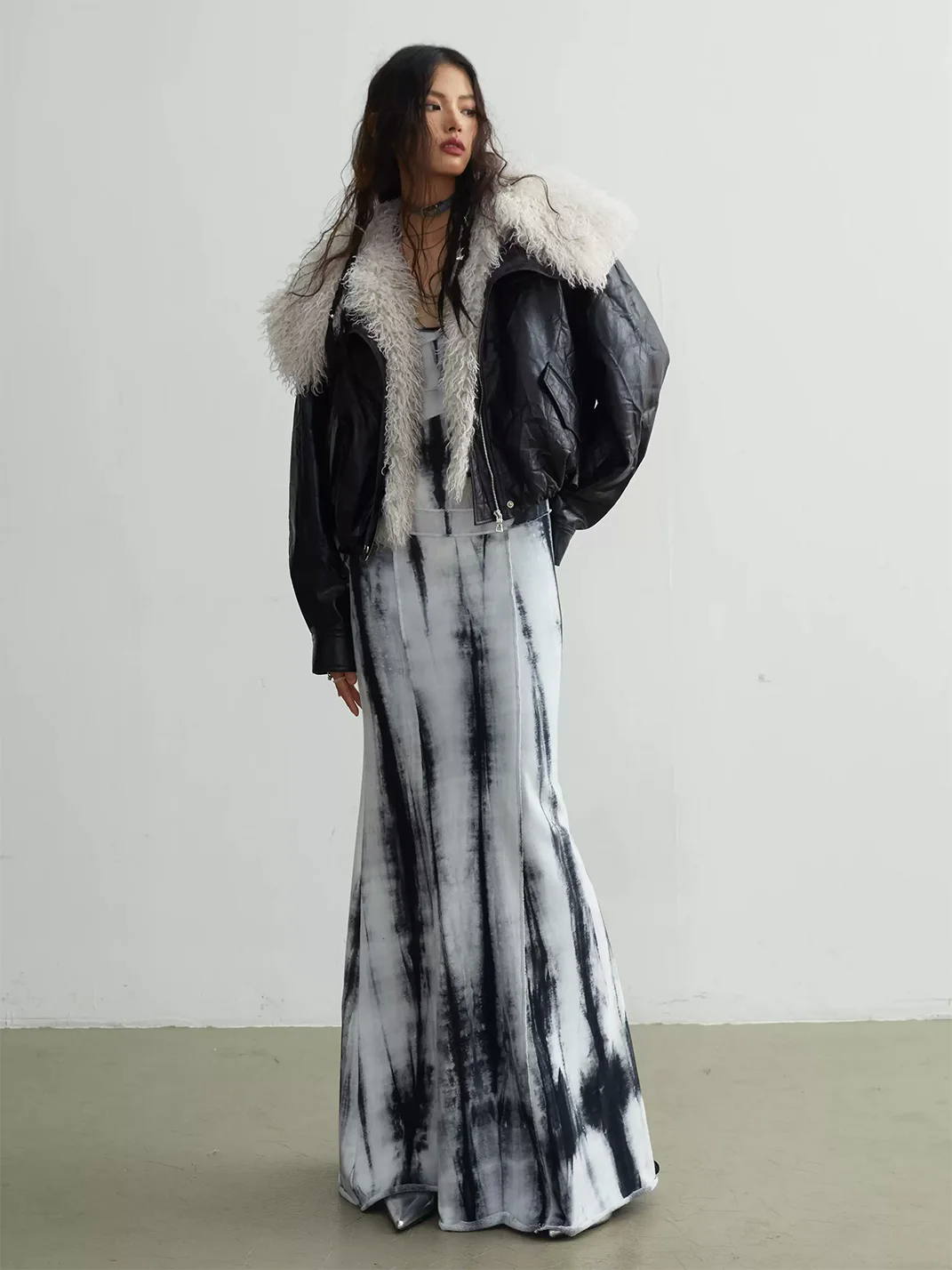 Jnylon studios | Retro Faux Leather Jacket With Detachable Oversized Collar