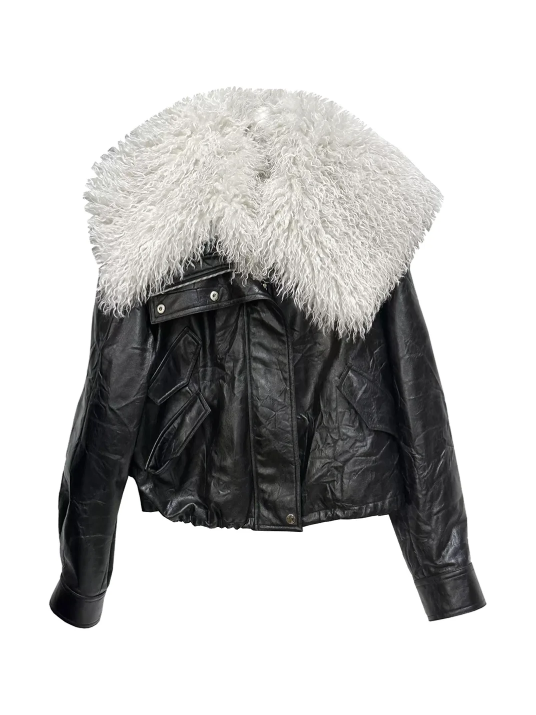 Jnylon studios | Retro Faux Leather Jacket With Detachable Oversized Collar
