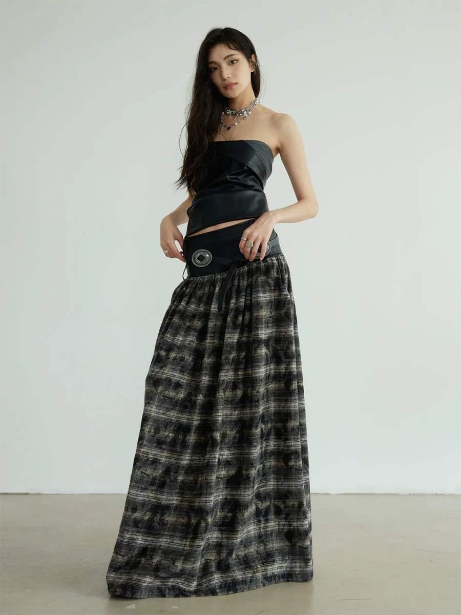 Jnylon studios | Low-Rise Distressed Plaid Maxi Skirt - 3