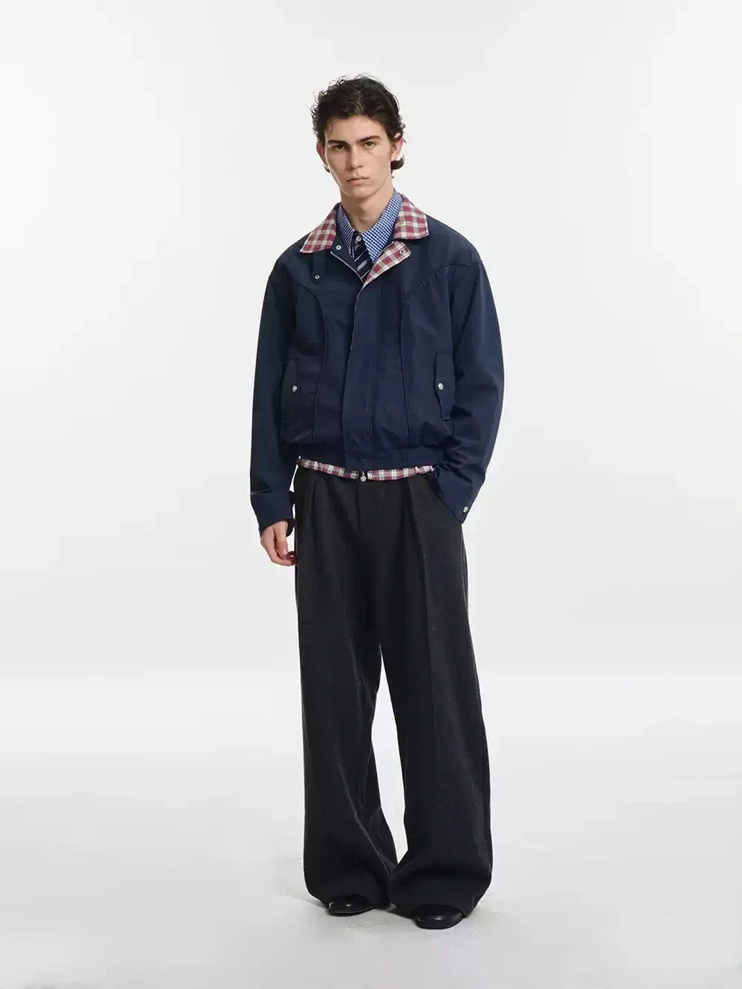 KREATE | Checkered Stand-Collar Harrington Jacket