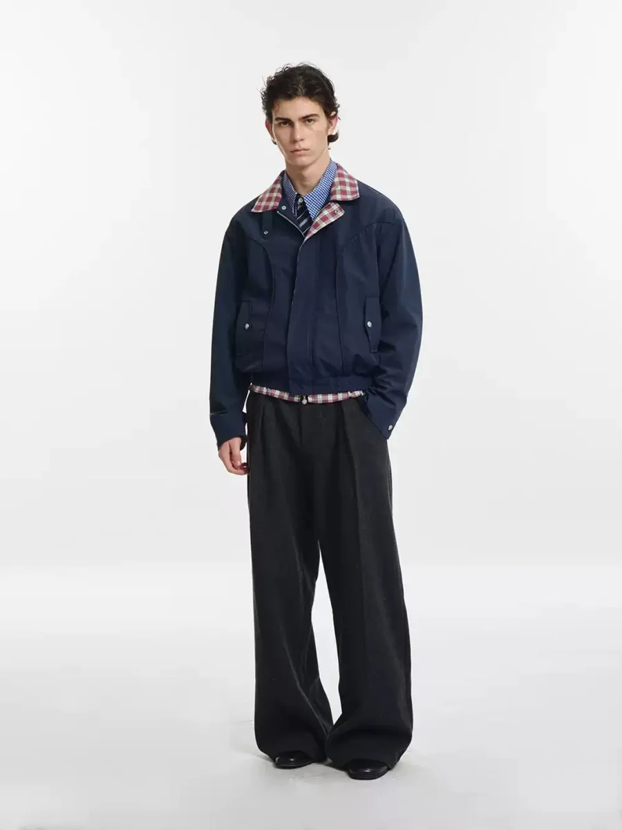 KREATE | Checkered Stand-Collar Harrington Jacket - 4