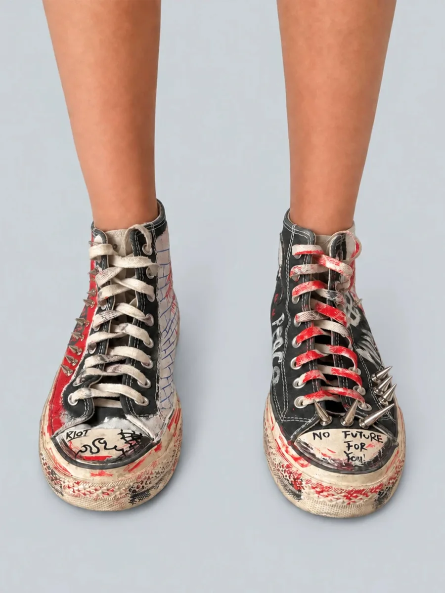 Rs by RebelSeed | Hand-Painted Distressed High-Top Canvas Sneakers - 4