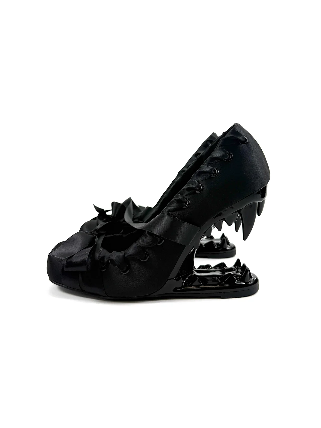 Dolly Bae | Gothic Satin Square-Toe Lace-Up Bow Fang Heels