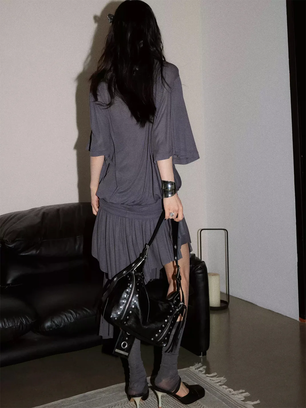 Jnylon studios | Loose Deep V Asymmetric T-Shirt Dress