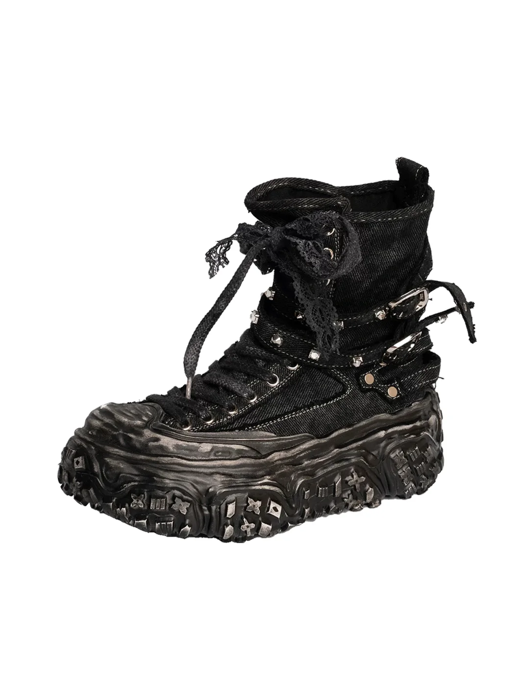 ZHUDAGE | Platform Lace-Up Canvas Boots With Lace