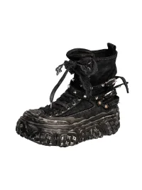 ZHUDAGE | Platform Lace-Up Canvas Boots With Lace