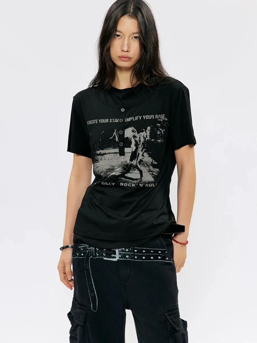 KREATE | Slim Fit Faux Layer Henley Short Sleeve T-Shirt - 4