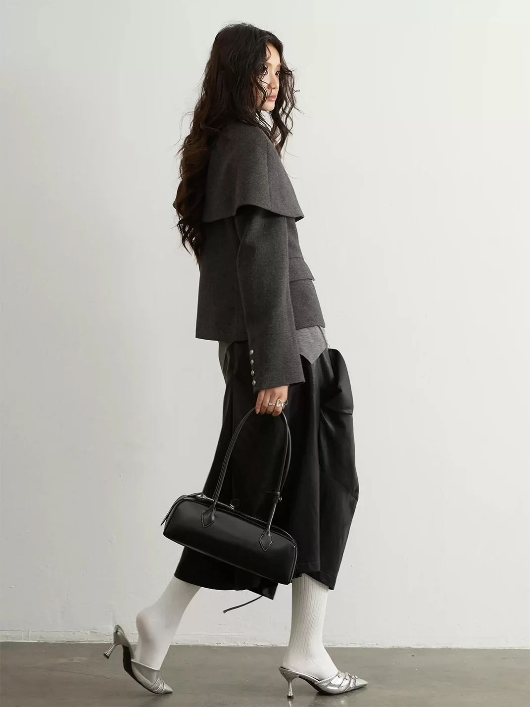 Jnylon studios | Pleated Faux Leather Wide-Leg Shorts With Dimensional Pockets