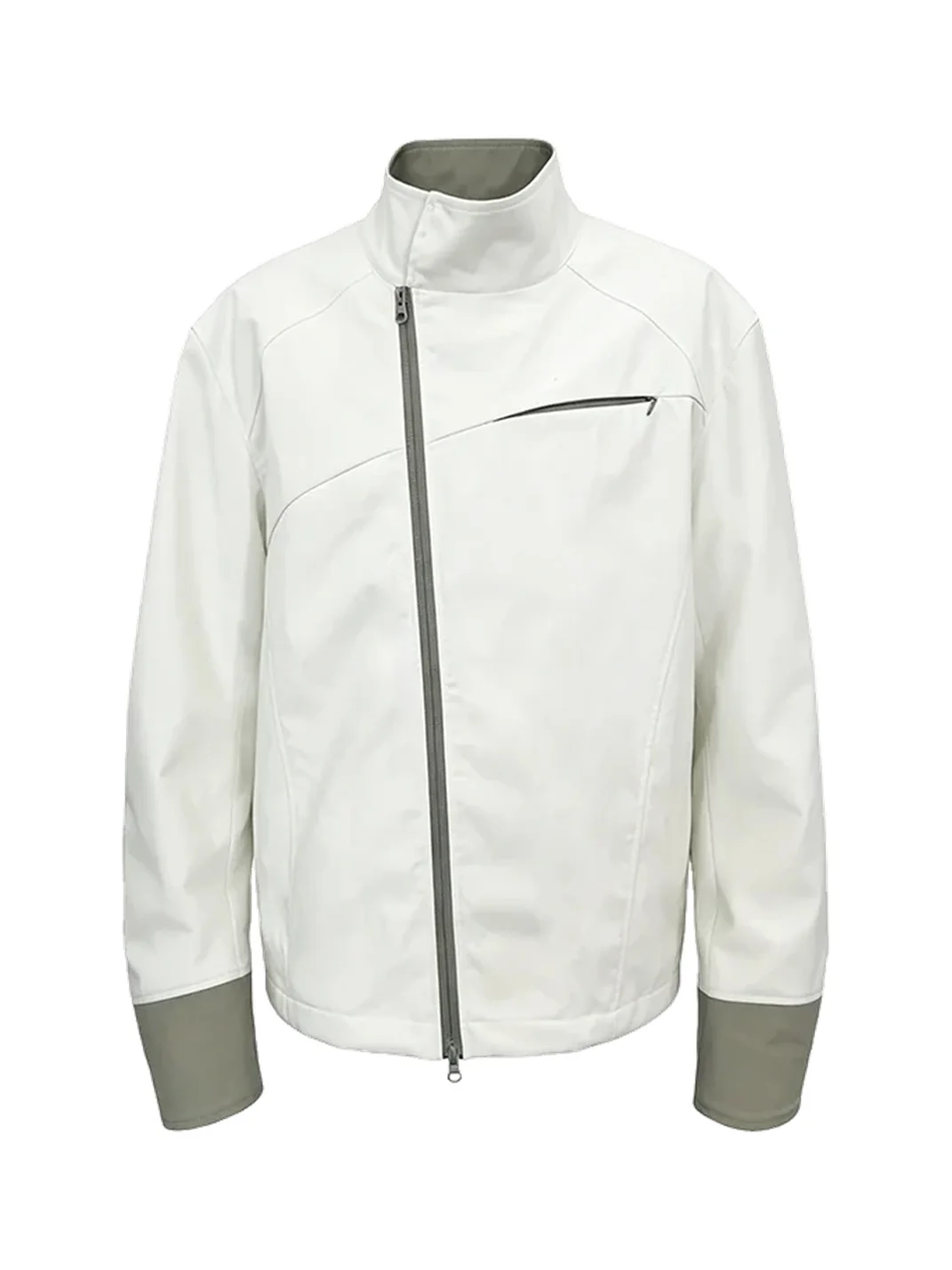 KREATE | Contrast Stand Collar Asymmetric Zip Pocket Jacket