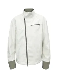 KREATE | Contrast Stand Collar Asymmetric Zip Pocket Jacket