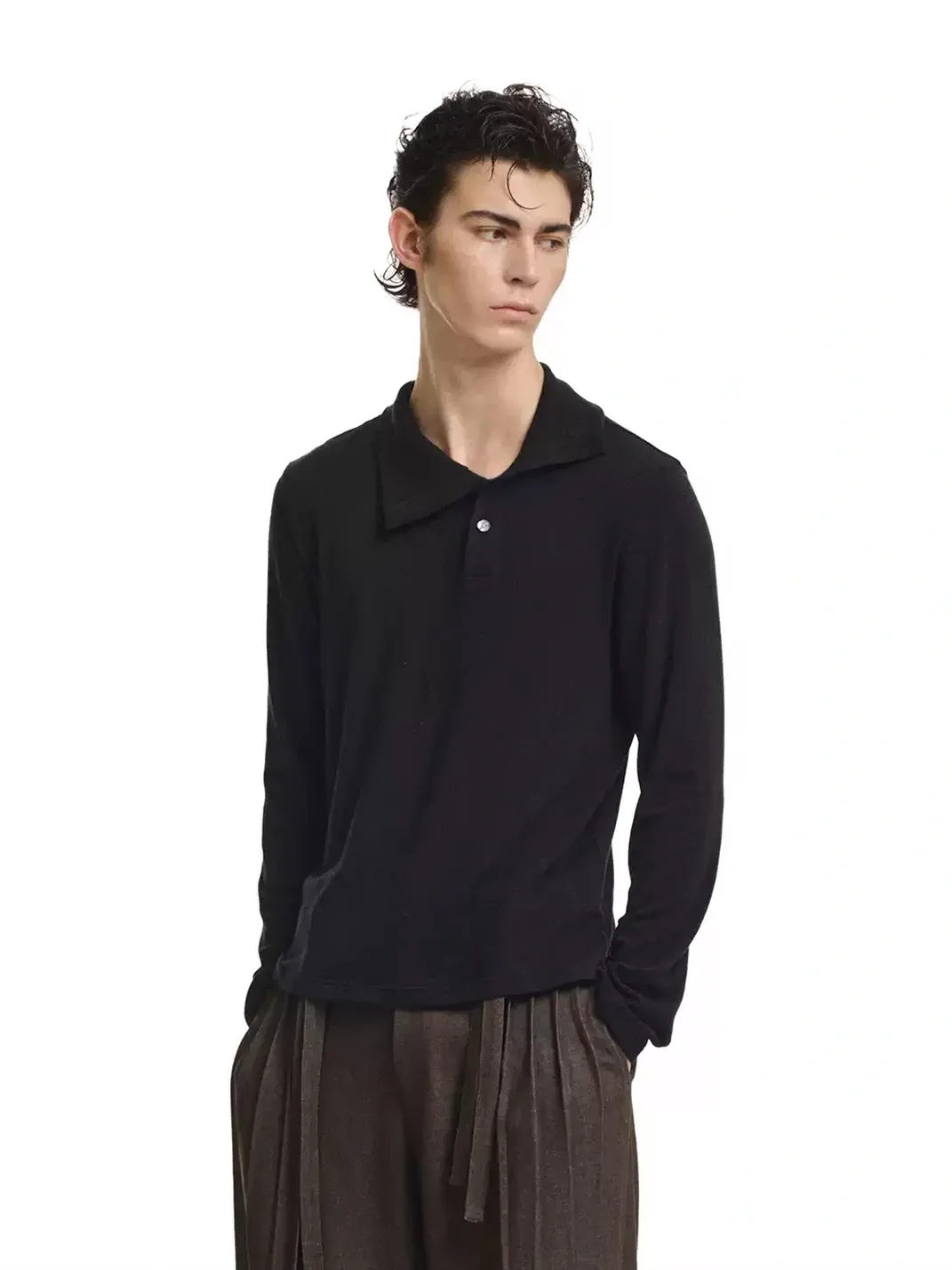 KREATE | Marled Long Sleeve Mock Neck Henley T-Shirt
