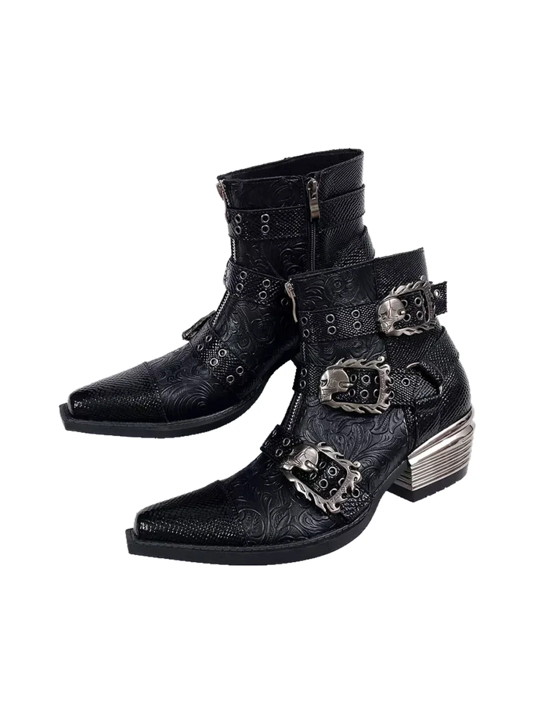 JiangGe | Pointed Toe Chelsea Boots With Studs And Skulls