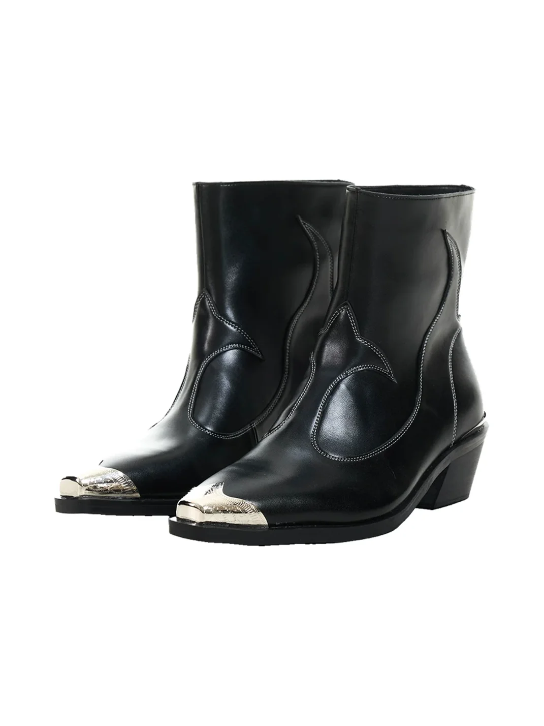 UNZIZHI | Leather Metal-Toe Pointed Western Chelsea Boots