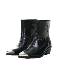 UNZIZHI | Leather Metal-Toe Pointed Western Chelsea Boots