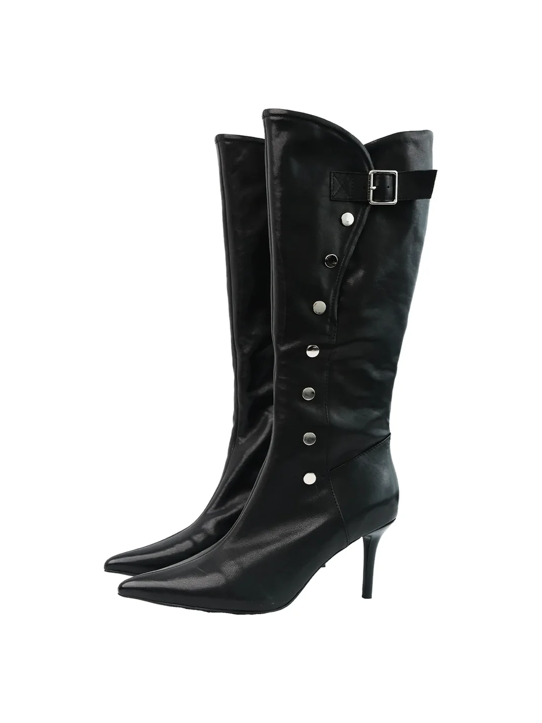Mooreyu Atelier | Pointed-Toe Buckled Leather Stiletto Tall Boots