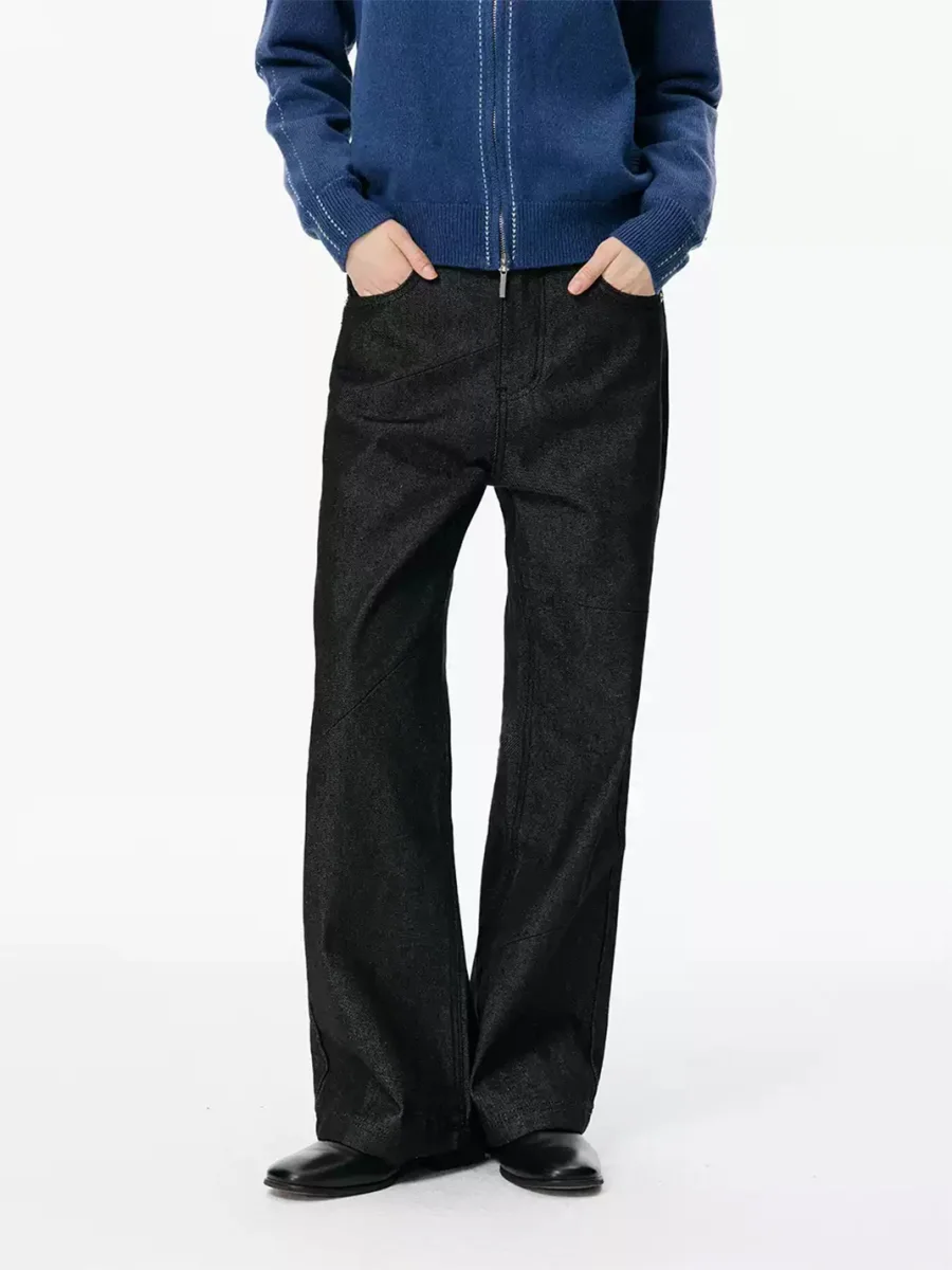 KREATE | Deconstructed Contrast-Stitch A-Line Jeans - 3