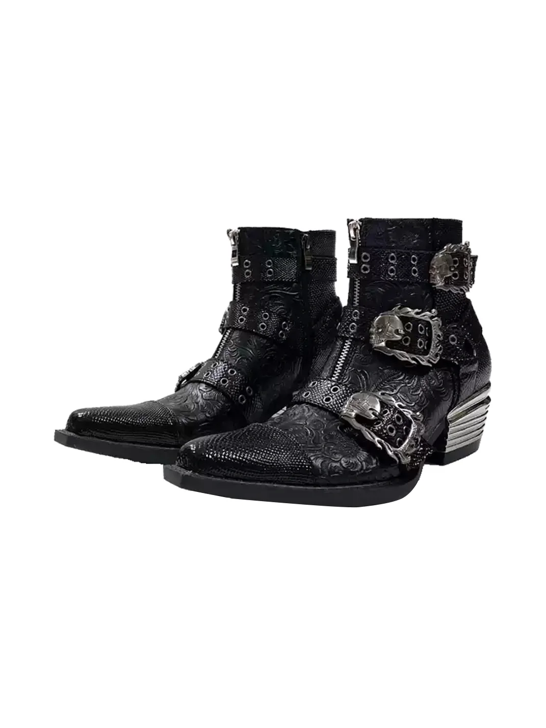 JiangGe | Pointed Toe Chelsea Boots With Studs And Skulls