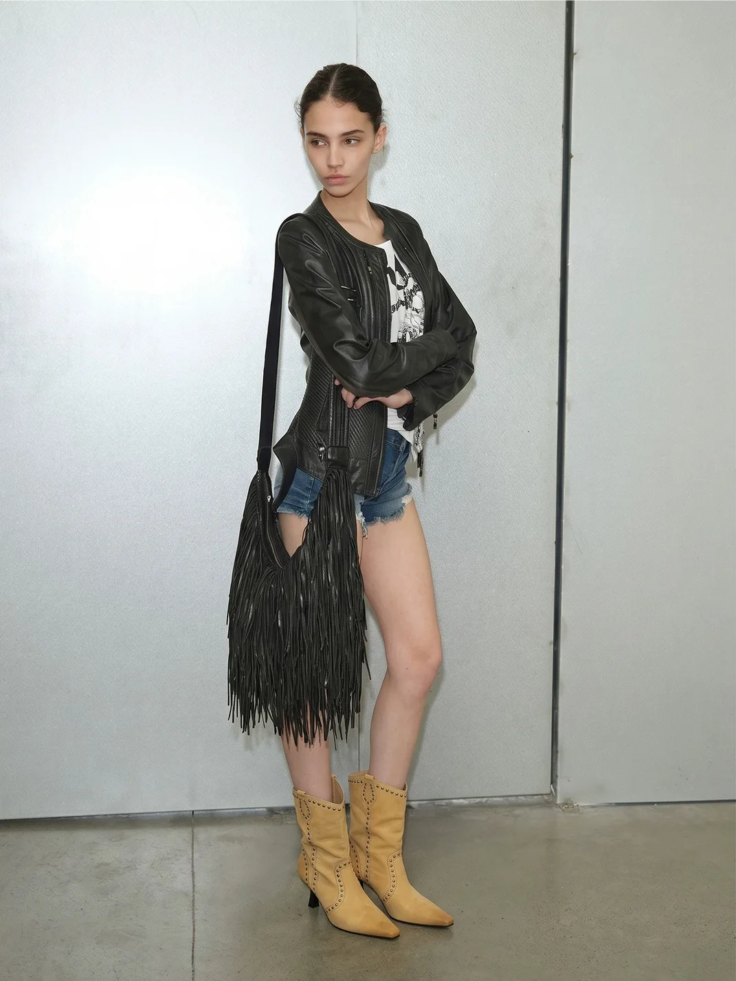 Mooreyu Atelier | Studded Pointed-Toe Leather High-Heel Short Boots