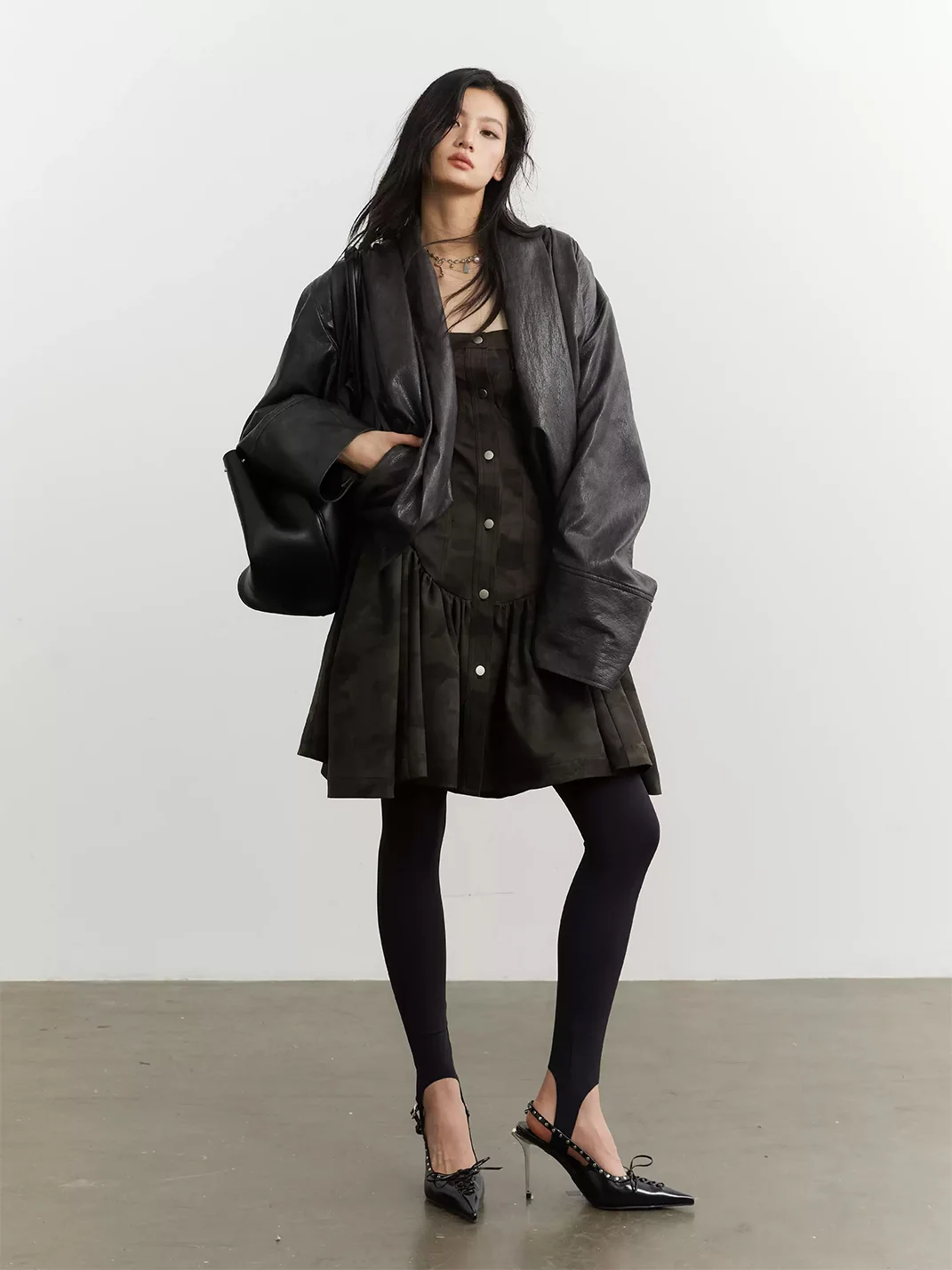 Jnylon studios | Pleated Oversized Faux Leather Jacket