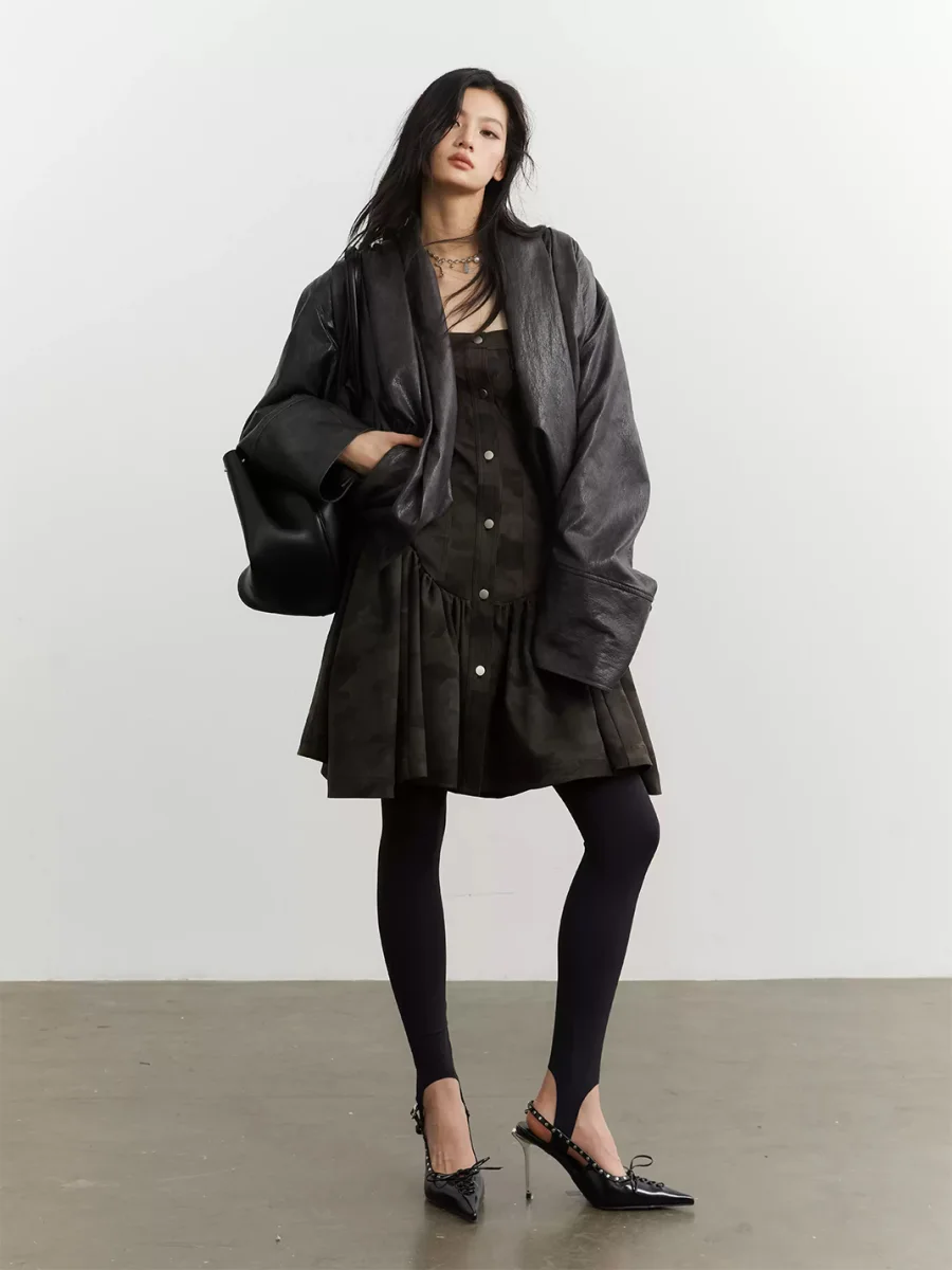 Jnylon studios | Pleated Oversized Faux Leather Jacket - 3