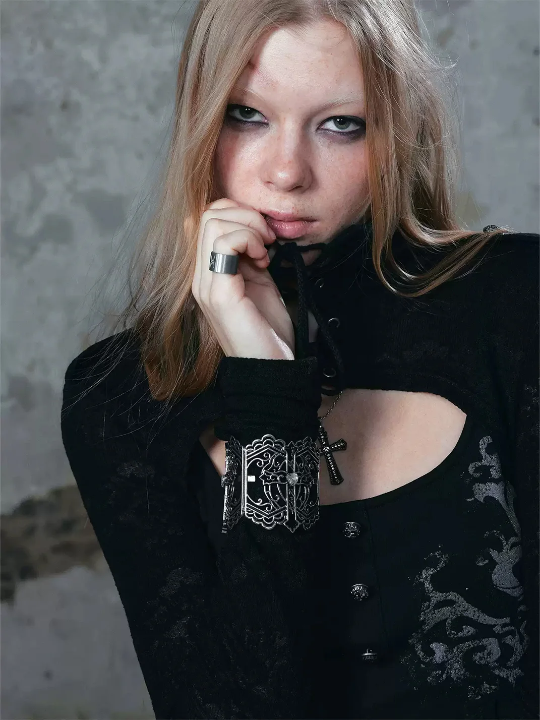 Cest Nous | Antiqued Silver Openwork Cross Bracelet
