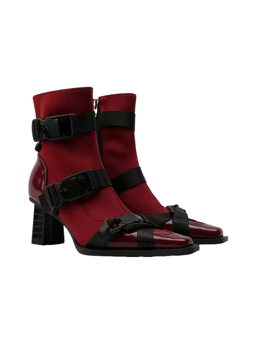 Colorful Bridge | Square-Toe Magnetic Buckle Webbing Ankle Boots