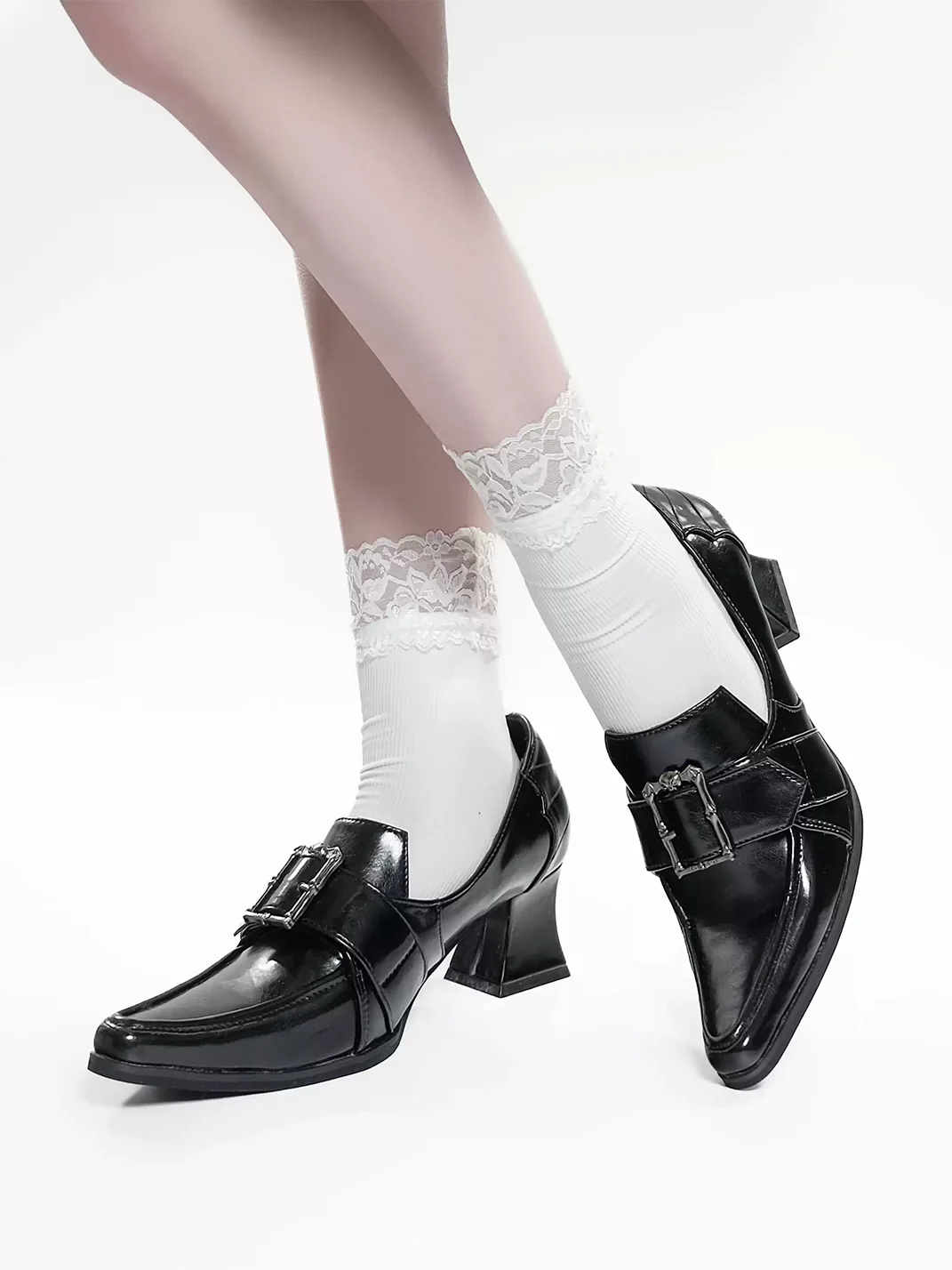 EvilStar | Gothic Black Velvet Goblet-Heel Mary Jane Shoes